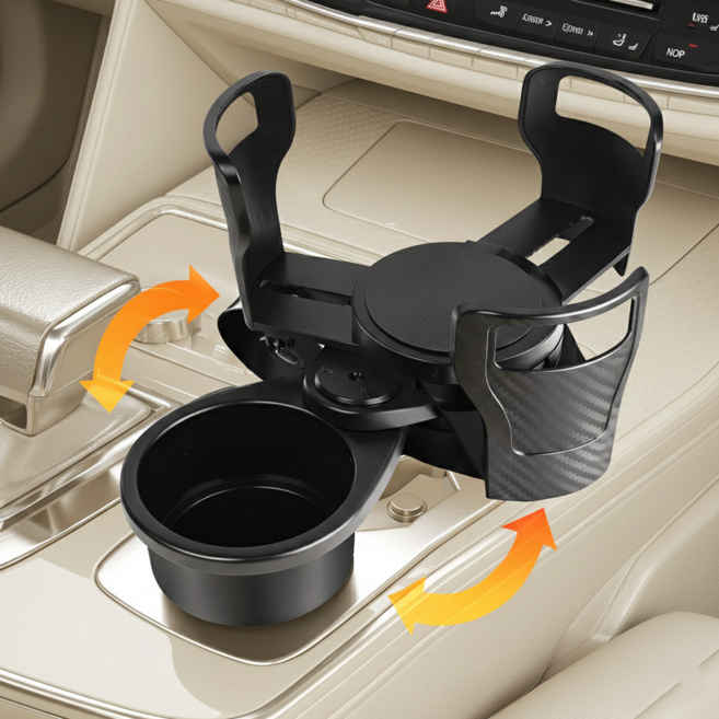 온세미몰 흔들림없는 2in1 확장형 논슬립 멀티 트레이 차량용 컵홀더, 블랙, 1개