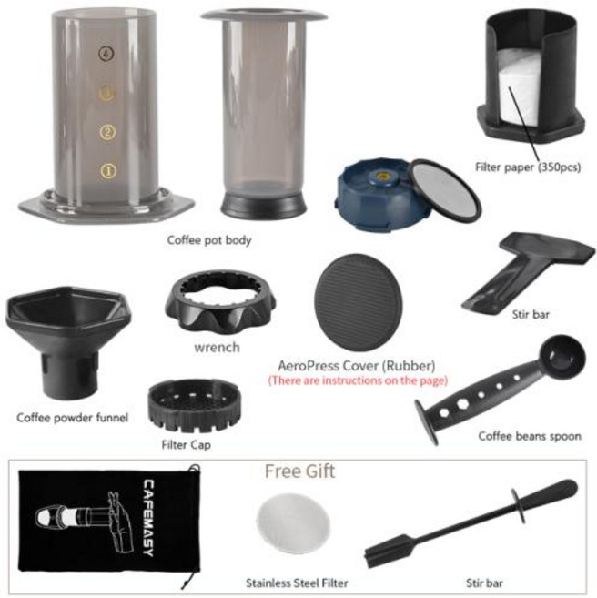 에어로프레스 CAFEMASY 에스프레소 커피 메이커 휴대용 프렌치 바리스타 도구 커피 포트 에어 커피 머신 에어 필터 포함, 9) Set 3 Aero press
