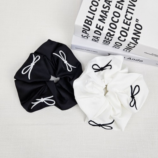 무이토린다 모던 자수 리본 새틴 곱창머리끈