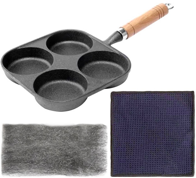 인덕션 4구 무쇠 에그팬 계란 후라이팬 달걀 4구팬 계란팬 후라이펜, R99437B(블랙, 1세트