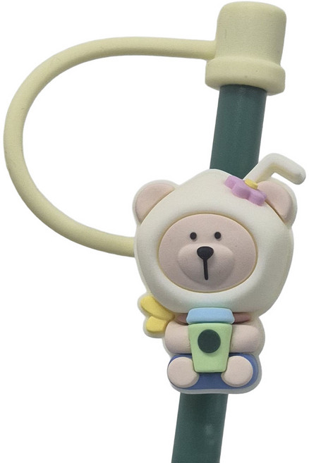 귀여운 캐릭터 텀블러 실리콘 빨대 마개 커버 50종 모음 뚜껑 꽃 동물 러브 7mm, 1개, 코코넛곰