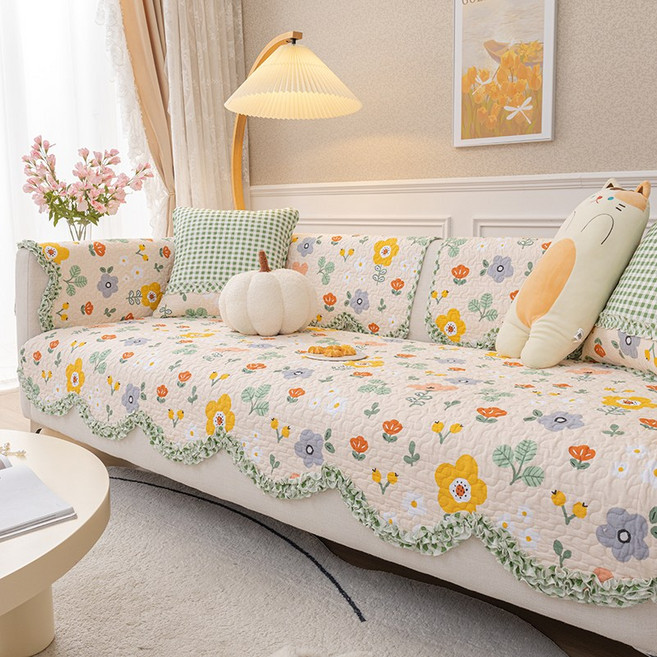 개웃기냥 화사하고 아기자기한 로맨틱한 100%면 미끄럼 방지 쇼파 패드 쿠션커버