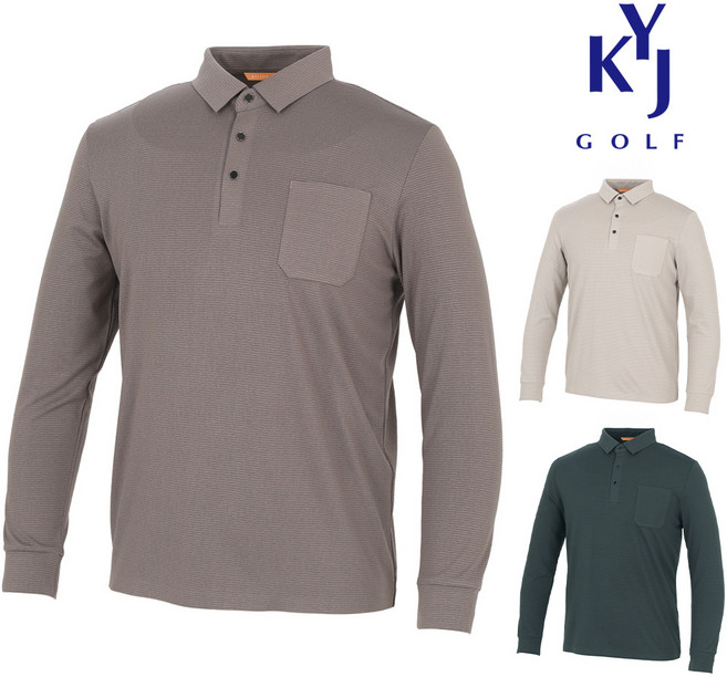 [김영주골프] 봄가을 엠보 심리스 카라 스판 남성 골프웨어 긴팔티셔츠 DPFMTS95