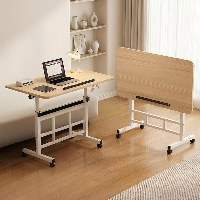 라온프리 각도조절 접이식 이동식 사이드테이블, 우드