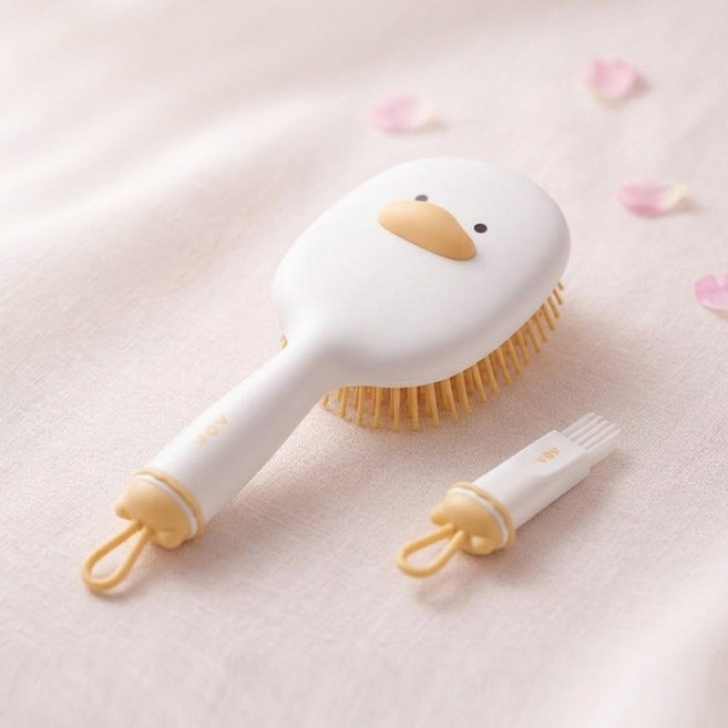 아르디 캐릭터 쿠션 패들 브러쉬 + 빗 클리너 포함, 1개, 화이트덕