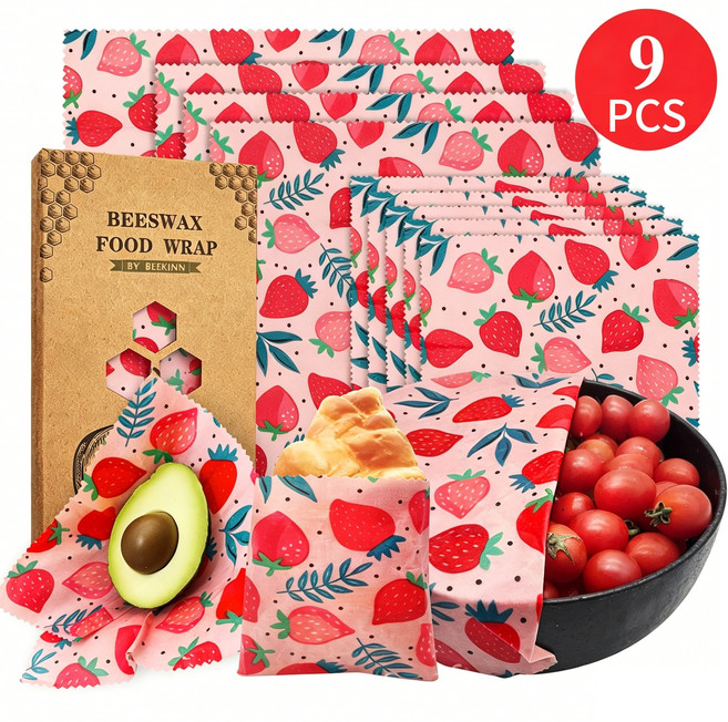 밀랍랩 천연 친환경 허니랩 비즈왁스랩 크린랩대체 재사용가능 식품포장 9PC, 1세트, 딸기