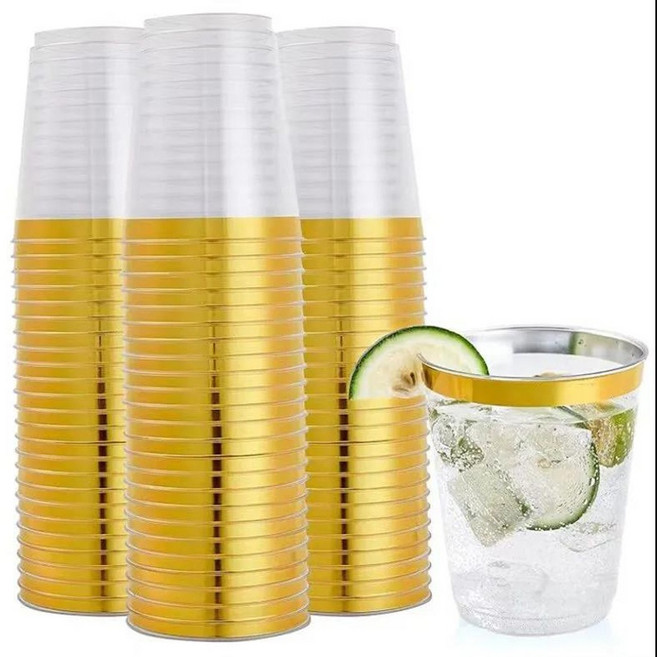 透明杯 玫瑰金邊 10oz/300ml, 1套, 300ml, 50個裝