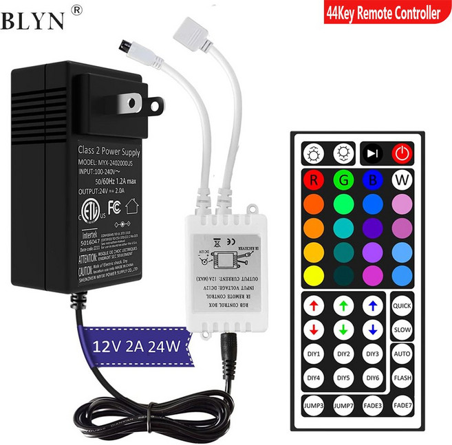 44/24 키가 있는 LED 어댑터 5050 4 핀 RGB 스트립 조명용 IR 원격 컬러 컨트롤러 DC12V 전원 공급 장치 2A 24W, 5)44Key Remote - EU Plug