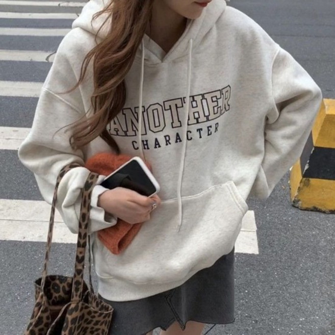 여성맨투맨 긴팔 레터링 기모 맨투맨 후드 티 셔츠 오트밀 여성맨투맨 여성티셔츠