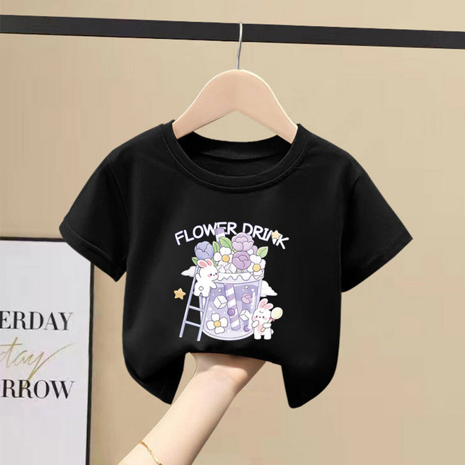 DIU 純棉女童短袖T恤夏季新款女寶寶半袖洋氣上衣中大童夏裝