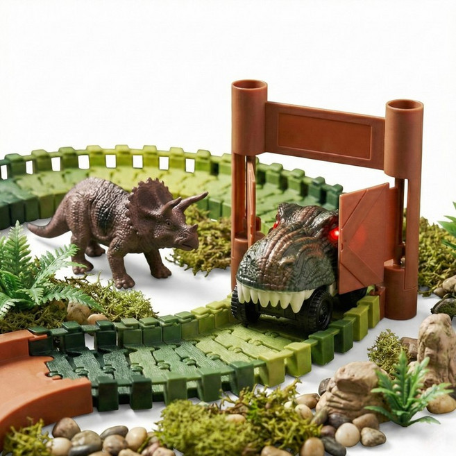 어린이 미니 공룡 자동차 레일 장난감 트랙 장난감, 1세트, 다이노 그린