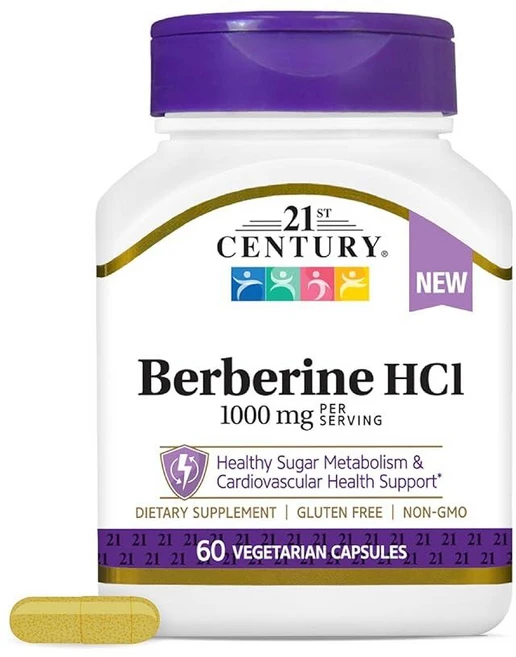 21st 센츄리 Century Berberine HCl 1회 제공량당 1000mg (60개) 건강한 설탕 대사 및 심혈관 건강 지원 비건 GMO 프리 글루텐 베르베린, 1개 - 쿠팡