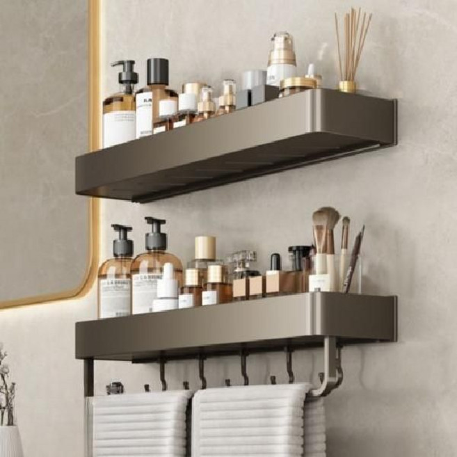 안쏘니 무타공 일자 욕실선반 화장실 벽선반 다용도 수납 정리함, 2개입, 애쉬 그레이