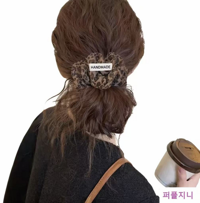 퍼플지니 핸드메이드 고급실키 여성용 호피 헤어슈슈 왕곱창 머리끈 2P