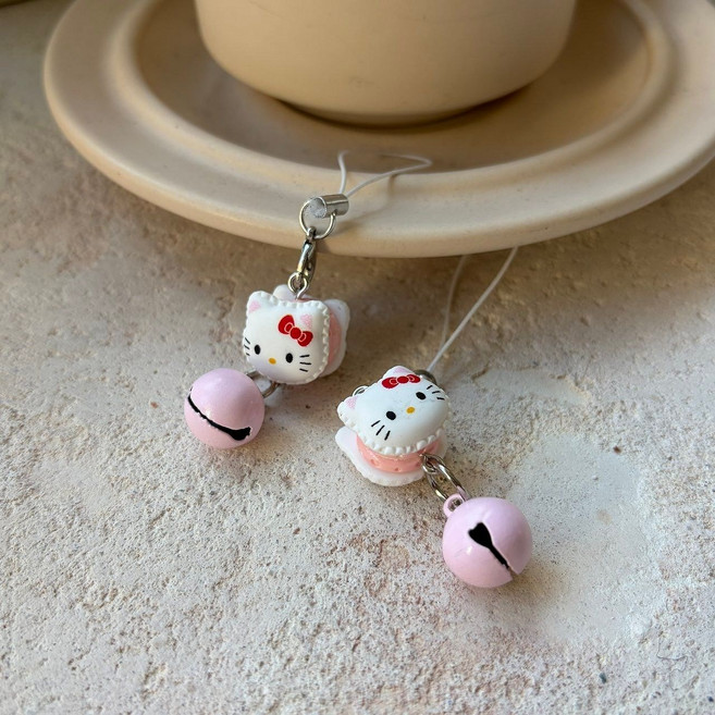 헬로키티 스트랩 키링 1+1 방울 키링 핸드폰 가방 열쇠고리 폰줄 선물, 핑크, 2개