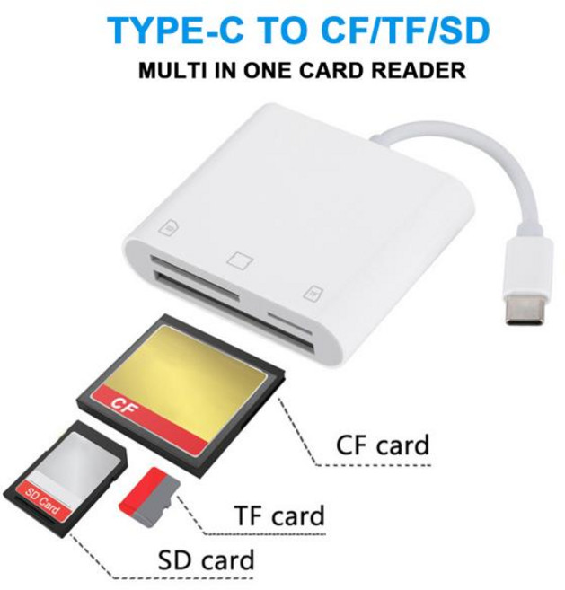 아이패드 아이폰 15 용 C타입 SD 카드 어댑터 메모리 카드 리더기 CF SD TF 컴팩트 카메라 카드 리더기 3 in 1, 1개