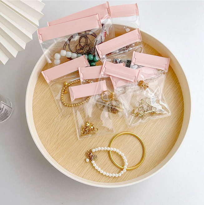 단비루리 여행용 고급 악세사리 보관 지퍼백, 3세트, 핑크투명