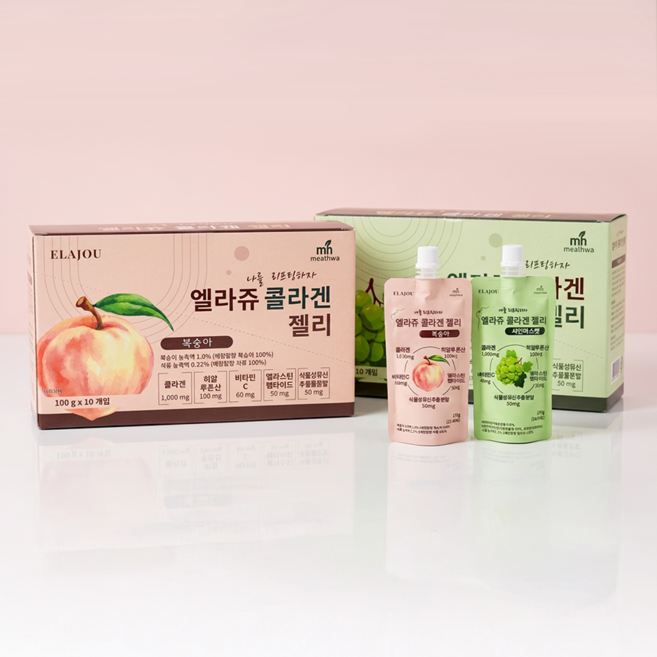 엘라쥬 콜라겐 젤리 복숭아+샤인머스캣 더블구성 ( 1+1 / 2+2 / 3+3 ) 저당간식 저칼로리간식, 40개, 100g
