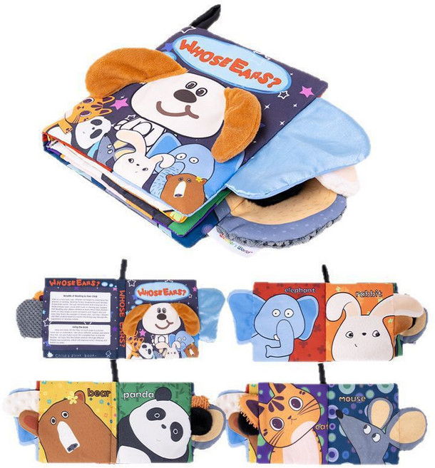 Weehoo's World 嬰兒布書 視覺發育認知早教啟蒙益智玩具, 卡通動物耳朵觸感布書, 布書