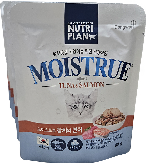 뉴트리플랜 모이스트루 고양이간식 파우치, 참치 + 연어 혼합맛, 80g, 6개