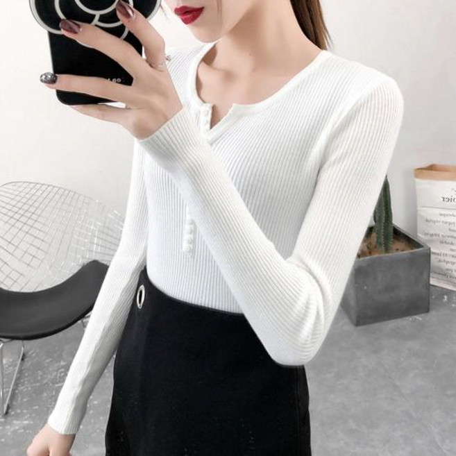 뉴욕멋쟁이 버튼 하프 긴팔골지티