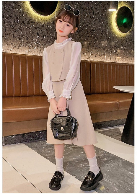 해피델리 주니어 소녀 인생 원피스 퍼프소매 블라우스 플레어스커트 단정한 결혼식 하객룩 발표회룩