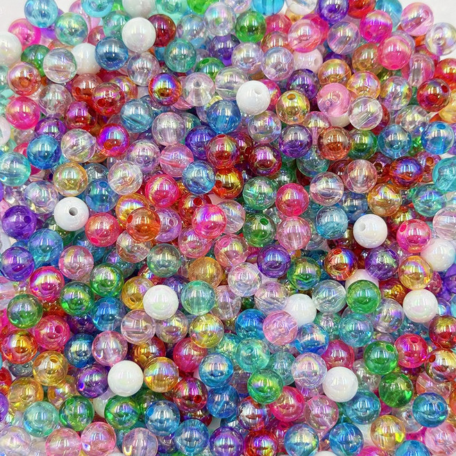 은센 오로라 비즈 AB 혼합 스쿱 팔찌 만들기 키링 공예 대용량 도매, 1000개, 오로라 믹스