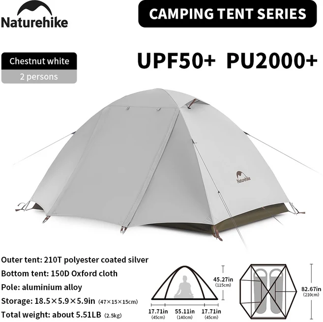 원터치 Naturehike Camping Tent 네이처하이크 캠핑 텐트 방수 UPF50 야외 초경량 휴대용 하이킹 트레킹 태양 쉘터 2 3 인용, silver 2 people