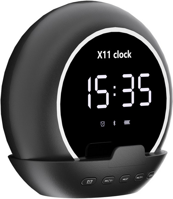 디지털 알람 시계 휴대용 블루투스 스피커 온도 표시 음악 플레이어 가정용 야외 여행 욕실용 충전식, 검정색