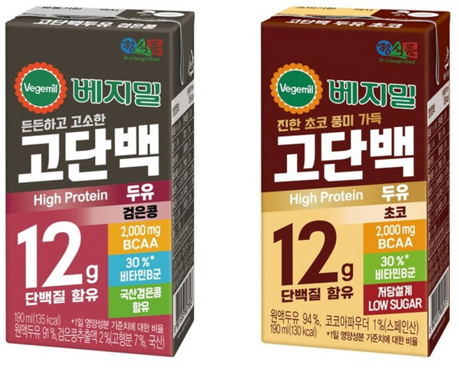 베지밀 고단백 검은콩 8개+초코 8개 두유 총 16팩 정식품 단백질 식사대용 간식, 190ml, 16개
