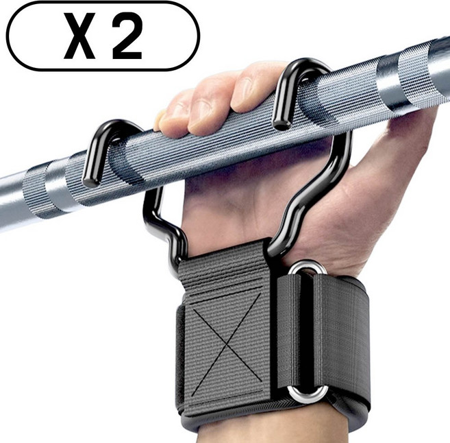 깔끔더하기 헬스 손목보호대 와이드 후크 스트랩 고중량 리프팅, 블랙, 2개 1세트
