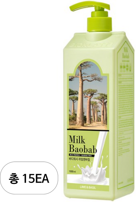 밀크바오밥 바디워시 라임앤바질, 1L, 15개