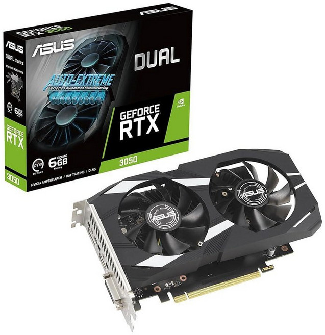 ASUS 듀얼 NVIDIA 지포스 RTX 3050 6GB OC 에디션 게이밍 그래픽 카드 - PCIe 4.0 6GB GDDR6 메모리 HDMI 2.1 디스플레이 포트 1., Dual Fans, RTX3050|6G