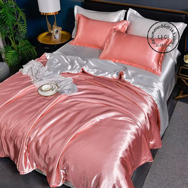 컬러실크 이불커버 베개커버세트, 핑크+화이트