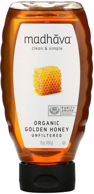 Madhava Natural Sweeteners 유기농 황금 꿀 비여과 454g(16oz) 1팩, 1개