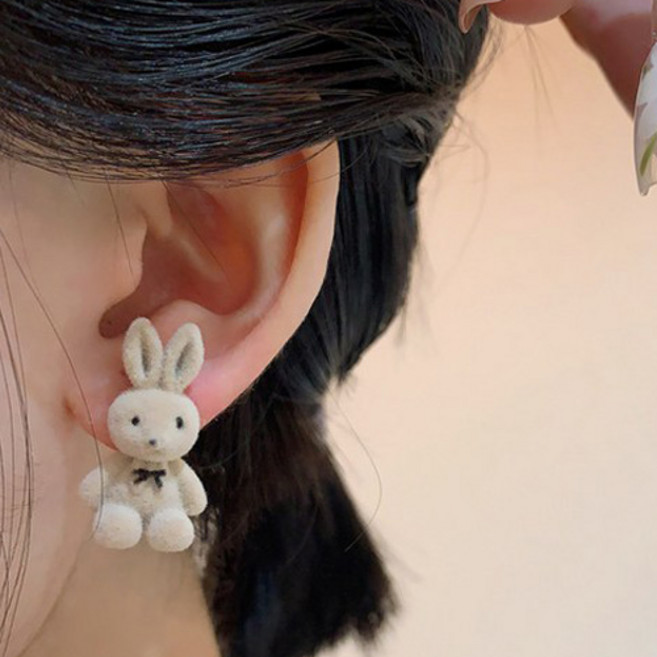 귀여운 토끼 입체 모양 여성 패션 포인트 귀걸이 J496Z