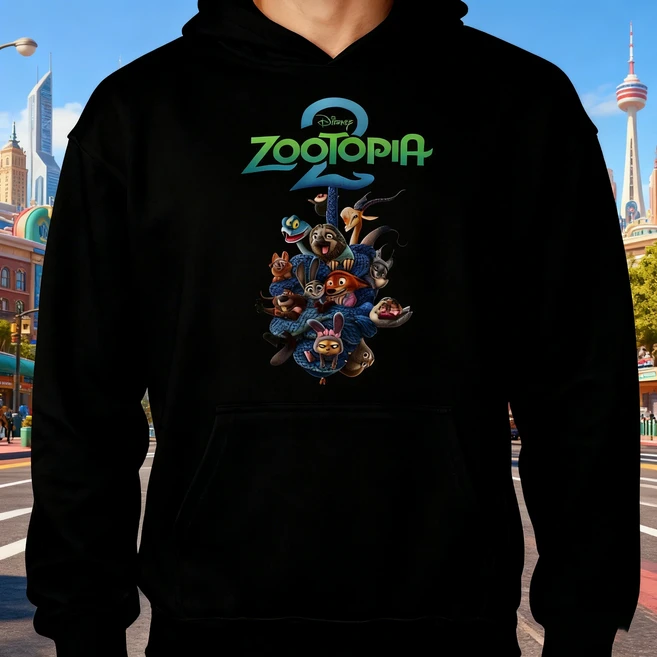 올스토어 【Zootopia 2】닉 와일드와 주디 홉스 프린트가 있는 남성 후드티 가을 겨울 신상품 코튼 캐주얼, 02 M, 09 1127-JCS-wzm-20