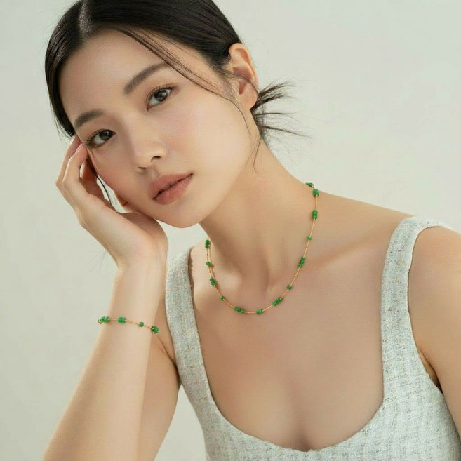 그린 비취 옥 목걸이 팔찌 set 천연석 주얼리