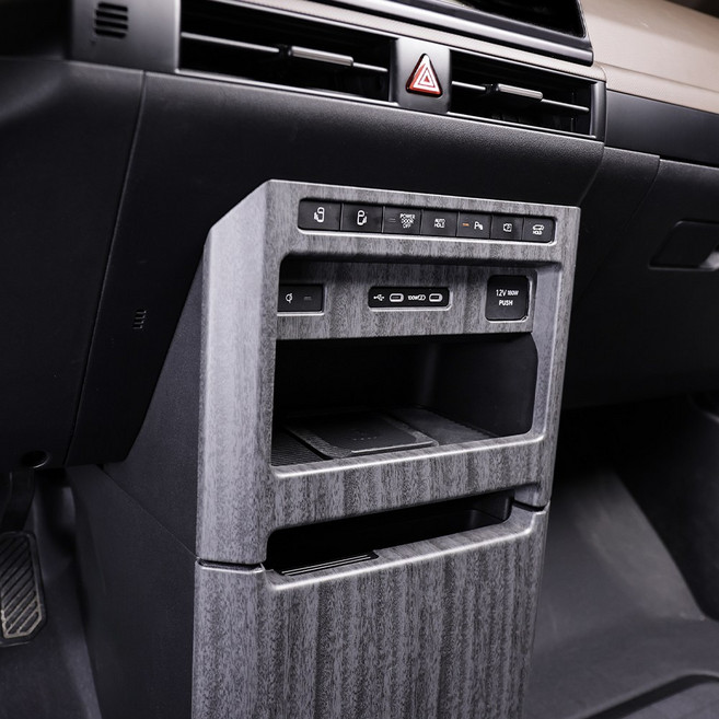 유투카 호환 PV5 튜닝 용품 1열 콘솔 커버 카본 몰딩, 무광우드-1열 충전포트 커버 [패신저 용], 기타