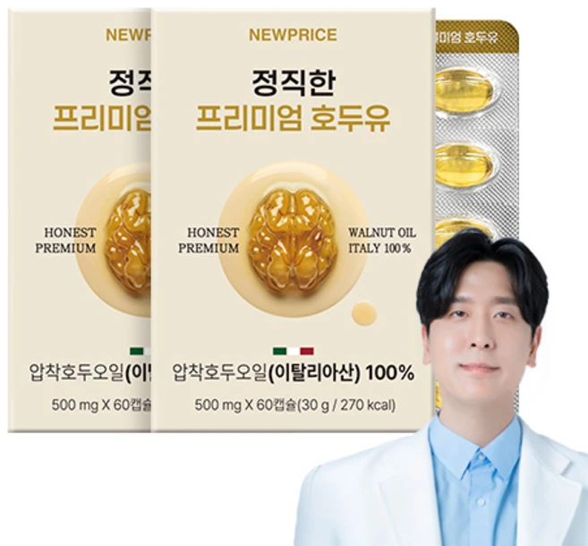 뉴프라이스 정직한 프리미엄 호두유, 2개, 60정 - 쿠팡