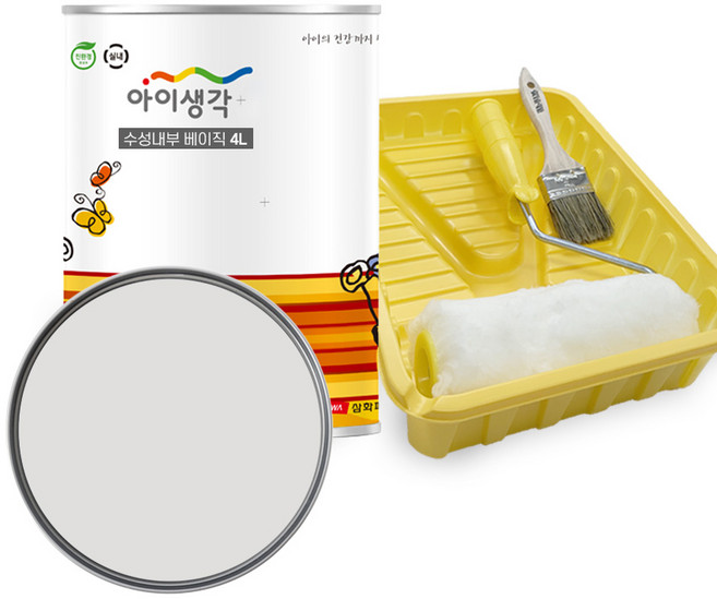 삼화페인트 아이생각 친환경 페인트 벽지 수성 내부 롤러7인치 붓 트레이세트, 1세트, 4L, 0001C