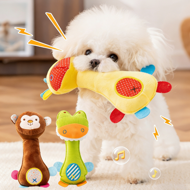 Norah 소리나는 강아지 장난감 강아지인형 이갈이 심심풀이 강아지생일선물, 1개, 기린