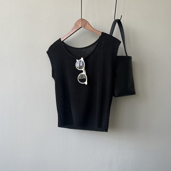 심플한 니트 작은 조끼 여성 여름 루즈핏 상의 민소매 티셔츠 P788
