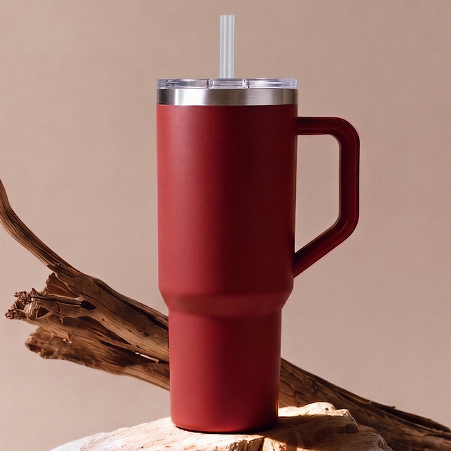 스탠다드룸 스텐 대용량 텀블러 보냉 보온 차량용 손잡이 빨대포함, 1개, 1.18L, 버건디