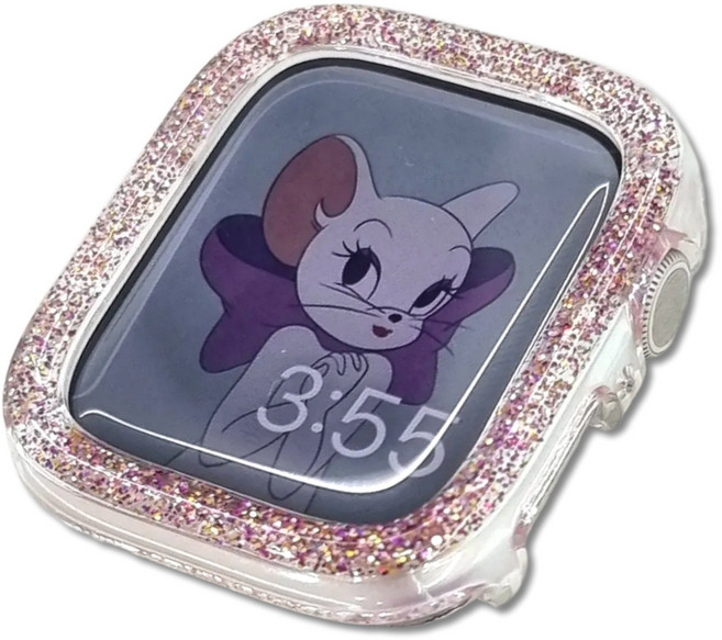 영스피플 애플워치 호환 반짝이 케이스 3 6 7 8 9 se2 울트라2 베젤링 테두리 커버, 핑크, 1개