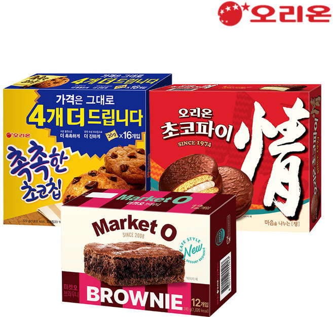 오리온 촉촉한초코칩16p(320g)+초코파이12P(468g)+브라우니12p(240g), 1개, 1.028kg