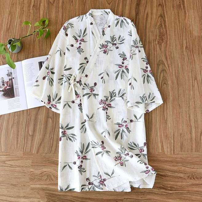日系和服浴袍睡裙女士款 春夏秋季薄紗布長袖睡袍可愛汗蒸衣純棉睡衣日系女生睡袍