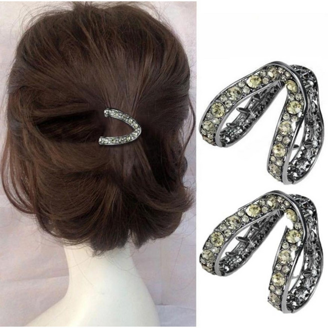 포니테일 집게핀 짧은머리 반묶음 단발머리 자개장식 머리핀 2개