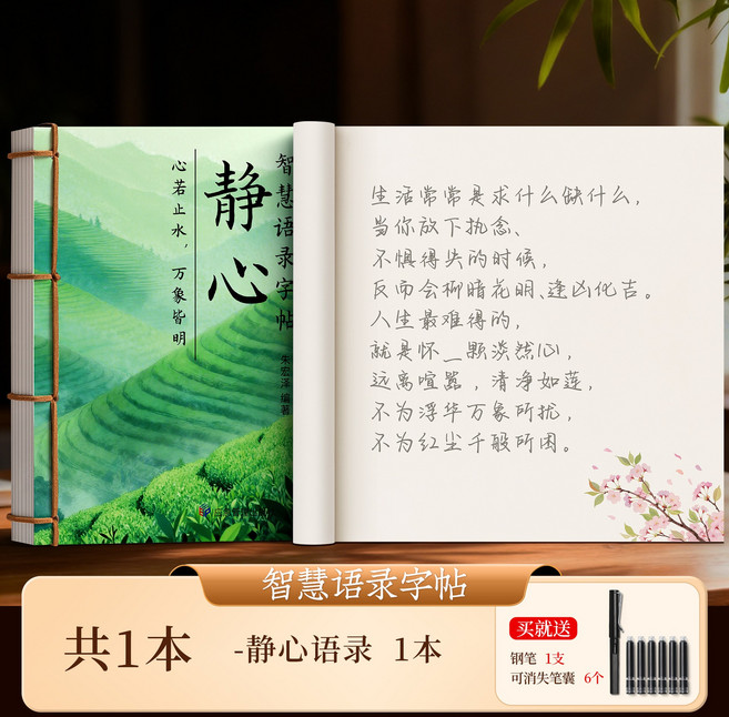 智慧語錄女士靜心練字帖行楷字帖成人練字女生字體漂亮行書修心貼, 1個裝, 【靜心1本】送1鋼筆+6可消失墨囊:如圖