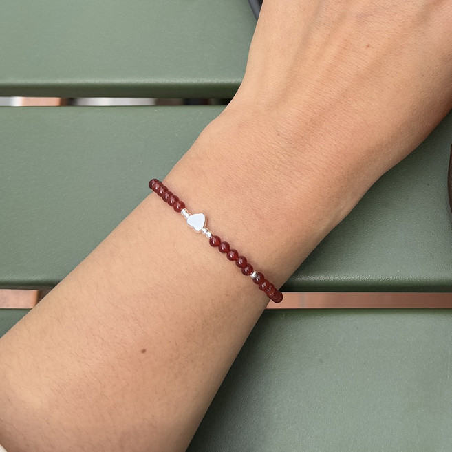 925 실버 오닉스 하트 비즈 은 팔찌